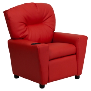 Upholstered Kids Recliner Chair - Cup Holder, Red 