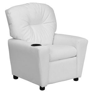 Upholstered Kids Recliner Chair - Cup Holder, White 