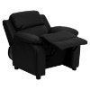 Deluxe Padded Upholstered Kids Recliner - Storage Arms, Black - FLSH-BT-7985-KID-BK-LEA-GG