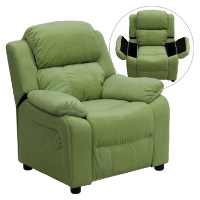 Deluxe Padded Upholstered Kids Recliner - Storage Arms, Avocado