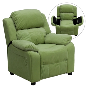 Deluxe Padded Upholstered Kids Recliner - Storage Arms, Avocado 