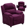Deluxe Padded Upholstered Kids Recliner - Storage Arms, Purple, Microfiber 