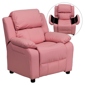 Deluxe Padded Upholstered Kids Recliner - Storage Arms, Pink 