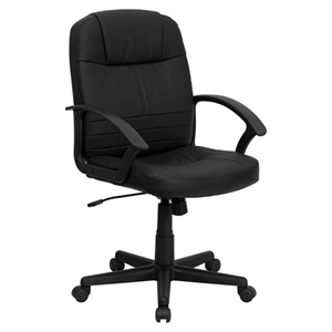 Leather Executive Swivel Office Chair - Mid Back, Black 