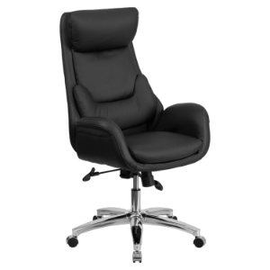 Leather Executive Swivel Office Chair - High Back, Lumbar Pillow, Black 