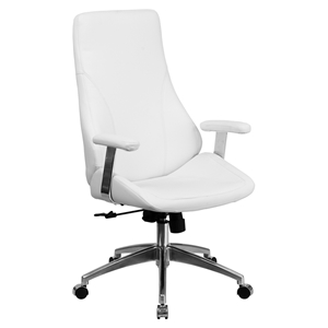Leather Executive Swivel Office Chair - High Back, Height Adjustable, White 