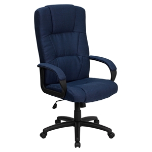 Fabric Executive Swivel Office Chair - High Back, Navy Blue 