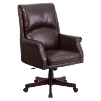 Leather Executive Swivel Office Chair - High Back, Pillow Back, Brown