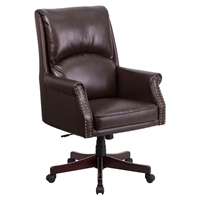 Leather Executive Swivel Office Chair - High Back, Pillow Back, Brown