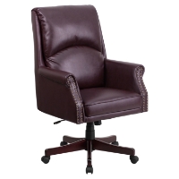 Leather Executive Swivel Office Chair - High Back, Pillow Back, Burgundy