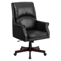 Leather Executive Swivel Office Chair - High Back, Pillow Back, Black