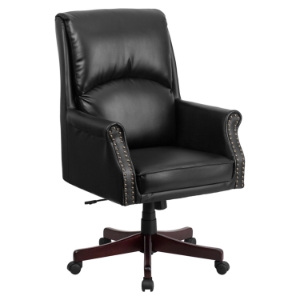 Leather Executive Swivel Office Chair - High Back, Pillow Back, Black 