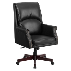Leather Executive Swivel Office Chair - High Back, Pillow Back, Black 
