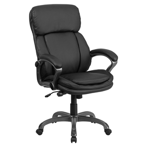 Leather Executive Swivel Office Chair - High Back, Height Adjustable, Black 