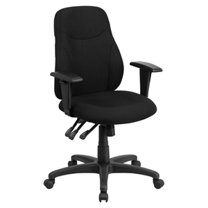 Fabric Swivel Arms Task Chair - Mid Back, Multi Functional, Black 