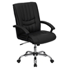 Leather Swivel Chair - Mid Back, Black - FLSH-BT-9076-BK-GG