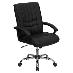 Leather Swivel Chair - Mid Back, Black 