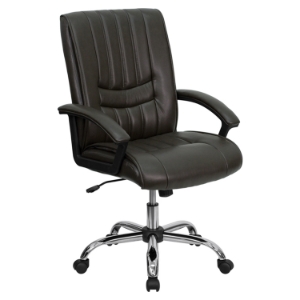 Leather Swivel Chair - Mid Back, Brown 