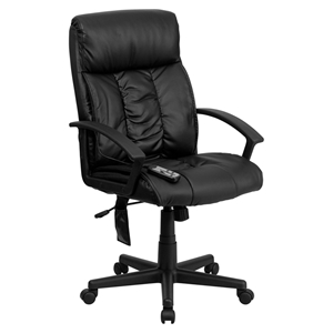 Massaging Leather Executive Office Chair - High Back, Swivel, Black 