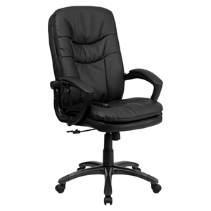 Massaging Leather Executive Swivel Office Chair - High Back, Black 