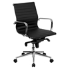 Ribbed Leather Swivel Conference Chair - Mid Back, Black - FLSH-BT-9826M-BK-GG