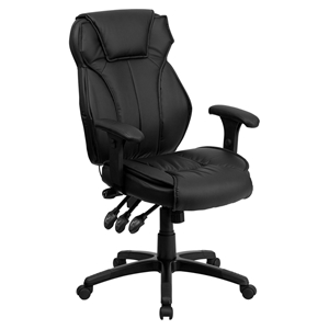 Leather Executive Swivel Office Chair - High Back, Triple Control, Black 