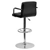 Quilted Faux Leather Barstool - with Arms, Adjustable Height, Black - FLSH-CH-102029-BK-GG