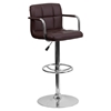 Quilted Faux Leather Barstool - Adjustable Height, with Arms, Brown - FLSH-CH-102029-BRN-GG