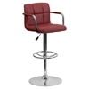 Quilted Faux Leather Barstool - Adjustable Height, with Arms, Burgundy - FLSH-CH-102029-BURG-GG