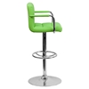 Quilted Faux Leather Barstool - Adjustable Height, with Arms, Green - FLSH-CH-102029-GRN-GG