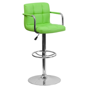 Quilted Faux Leather Barstool - Adjustable Height, with Arms, Green 