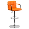 Quilted Faux Leather Barstool - Adjustable Height, with Arms, Orange - FLSH-CH-102029-ORG-GG