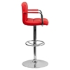 Quilted Faux Leather Barstool - Adjustable Height, with Arms, Red - FLSH-CH-102029-RED-GG