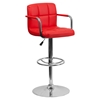 Quilted Faux Leather Barstool - Adjustable Height, with Arms, Red - FLSH-CH-102029-RED-GG