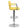Quilted Faux Leather Barstool - Adjustable Height, with Arms, Yellow - FLSH-CH-102029-YEL-GG