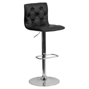 Faux Leather Barstool - Black, Button Tufted, Adjustable Height 