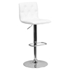 Faux Leather Barstool - White, Button Tufted, Adjustable Height - FLSH-CH-112080-WH-GG