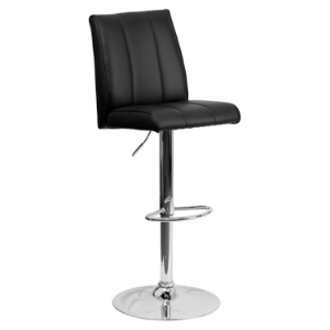 Faux Leather Barstool - Adjustable Height, Black 