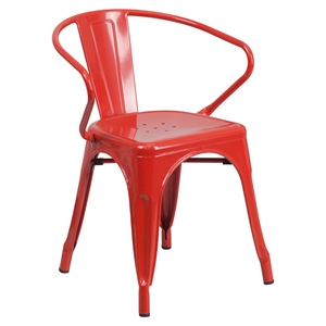 Metal Chair - with Arms, Red 