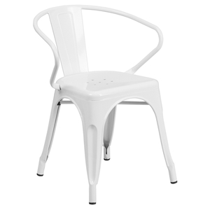 Metal Chair - with Arms, White 