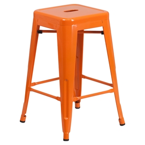 24" Metal Stool - Counter Height, Backless, Orange 