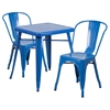 3 Pieces Square Metal Table Set - Stack Chairs, Blue - FLSH-CH-31330-2-30-BL-GG