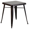 3 Pieces Square Metal Table Set - Stack Chairs, Black and Antique Gold - FLSH-CH-31330-2-30-BQ-GG