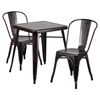 3 Pieces Square Metal Table Set - Stack Chairs, Black and Antique Gold - FLSH-CH-31330-2-30-BQ-GG