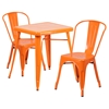 3 Pieces Square Metal Table Set - Stack Chairs, Orange - FLSH-CH-31330-2-30-OR-GG