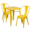 3 Pieces Square Metal Table Set - Stack Chairs, Yellow - FLSH-CH-31330-2-30-YL-GG