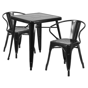 3 Pieces 23.75" Square Metal Bar Set - Arm Chairs, Black 