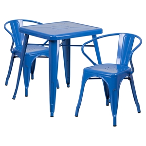 3 Pieces 23.75" Square Metal Bar Set - Arm Chairs, Blue 