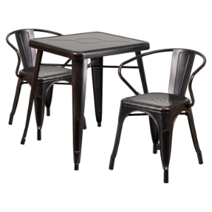 3 Pieces 23.75" Square Metal Bar Set - Black Antique Gold 