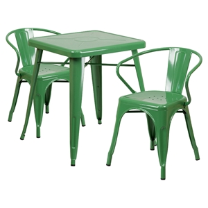 3 Pieces 23.75" Square Metal Bar Set - Arm Chairs, Green 